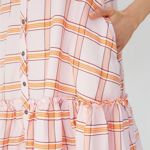 Anthropologie Maeve Flounced Button Up Mini Dress Pink Orange Combo Sz XS - Picture 4 of 9